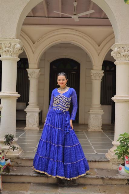 NAVRATRI KA 5047 Leheriya Blue Lehenga choli rental in Pune